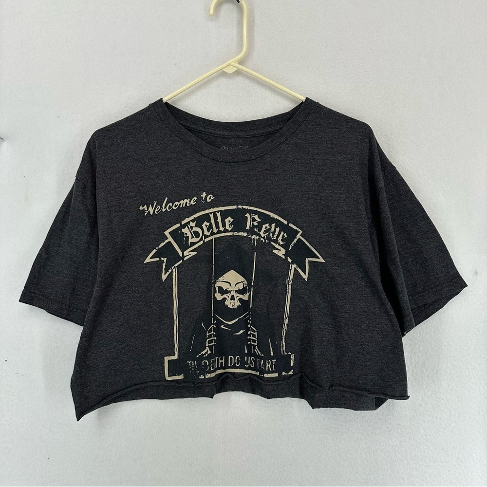 Suicide Squad Belle Reve Skull Cropped T Shirt Women’s Large Grey